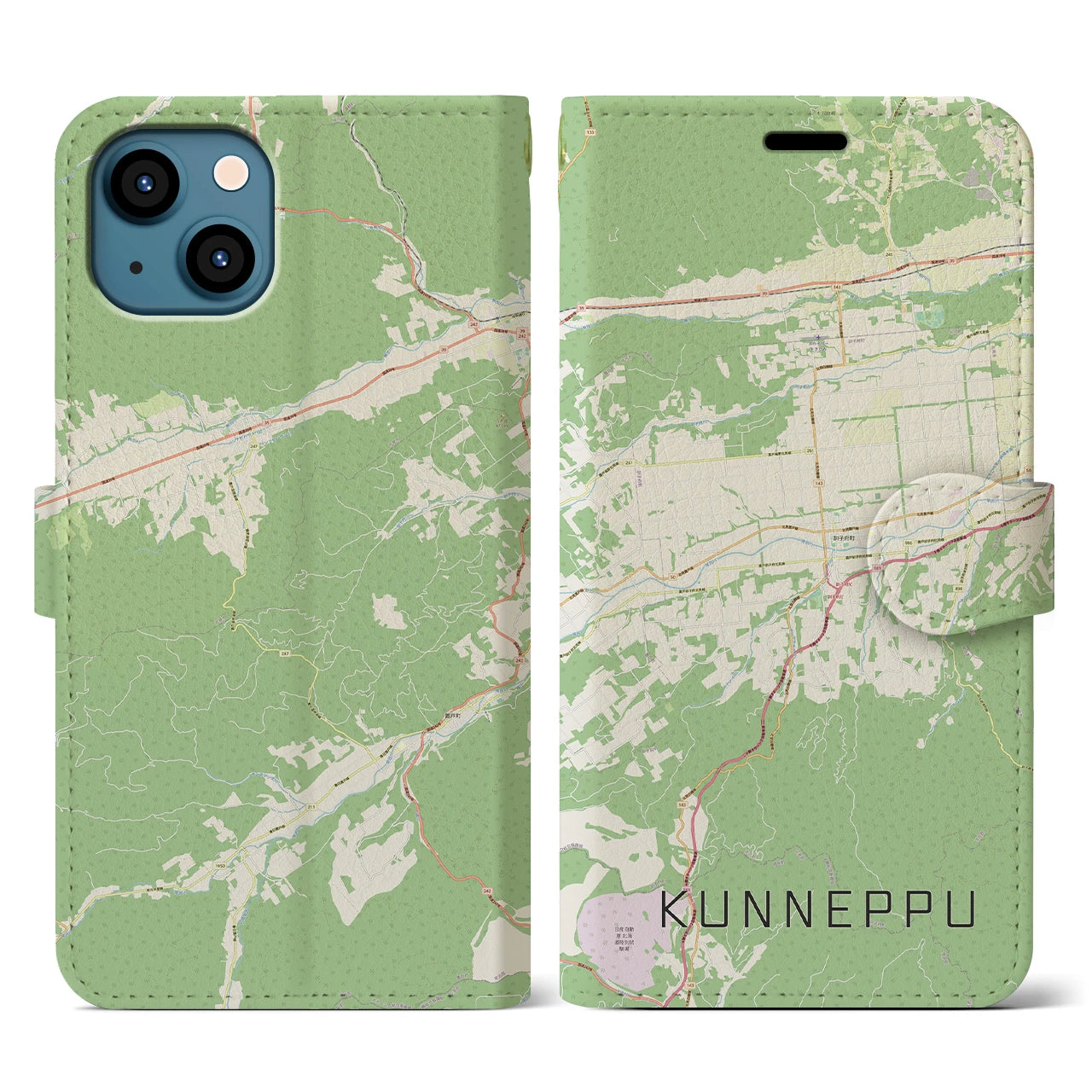 【訓子府(北海道)】地図柄iPhoneケース(手帳タイプ)ナチュラル・iPhone 13 用