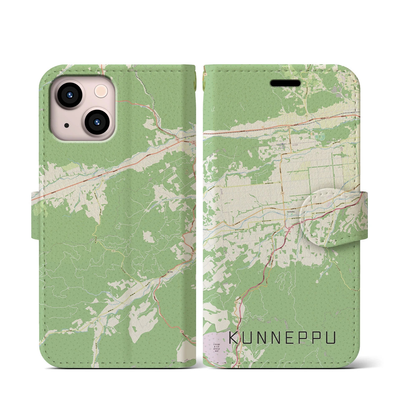 【訓子府(北海道)】地図柄iPhoneケース(手帳タイプ)ナチュラル・iPhone 13 mini 用