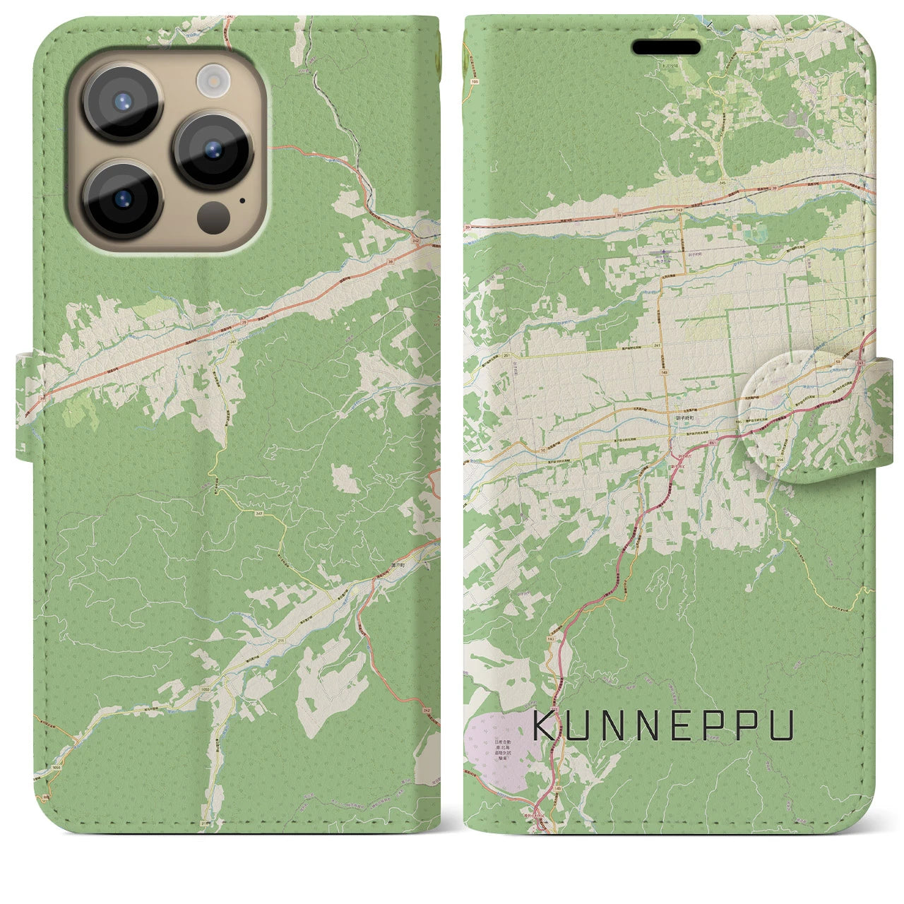 【訓子府(北海道)】地図柄iPhoneケース(手帳タイプ)ナチュラル・iPhone 14 Pro Max 用