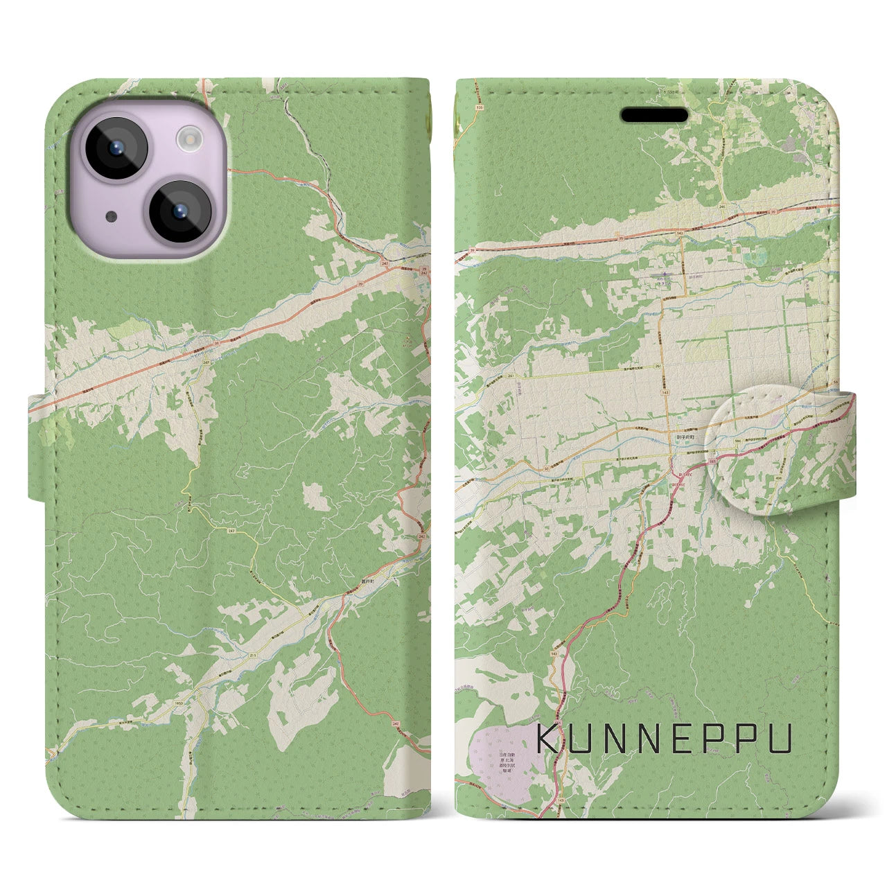 【訓子府(北海道)】地図柄iPhoneケース(手帳タイプ)ナチュラル・iPhone 14 用