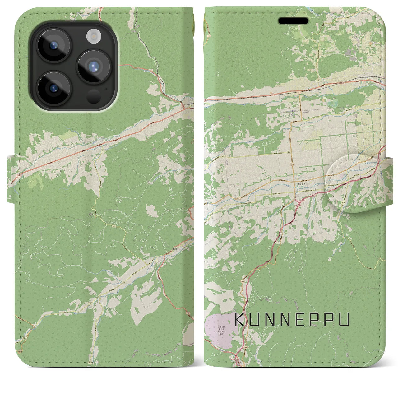 【訓子府(北海道)】地図柄iPhoneケース(手帳タイプ)ナチュラル・iPhone 15 Pro Max 用