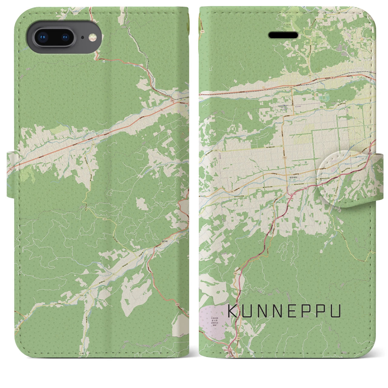 【訓子府(北海道)】地図柄iPhoneケース(手帳タイプ)ナチュラル・iPhone 8Plus /7Plus / 6sPlus / 6Plus 用