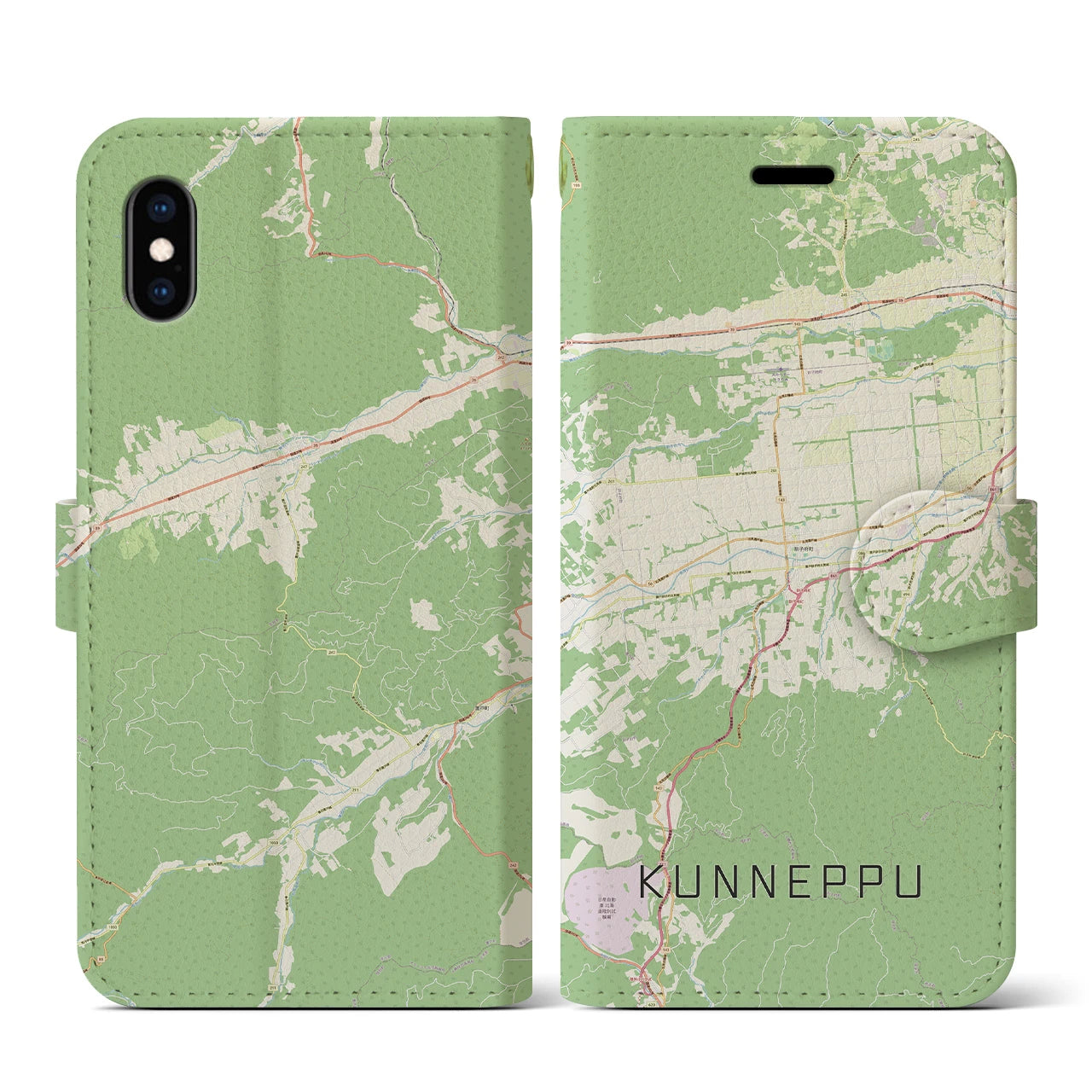 【訓子府(北海道)】地図柄iPhoneケース(手帳タイプ)ナチュラル・iPhone XS / X 用