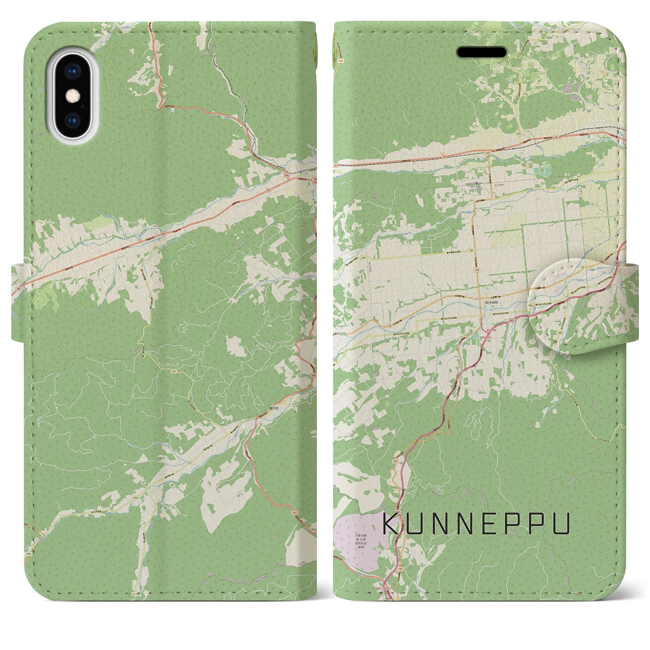 【訓子府(北海道)】地図柄iPhoneケース(手帳タイプ)ナチュラル・iPhone XS Max 用