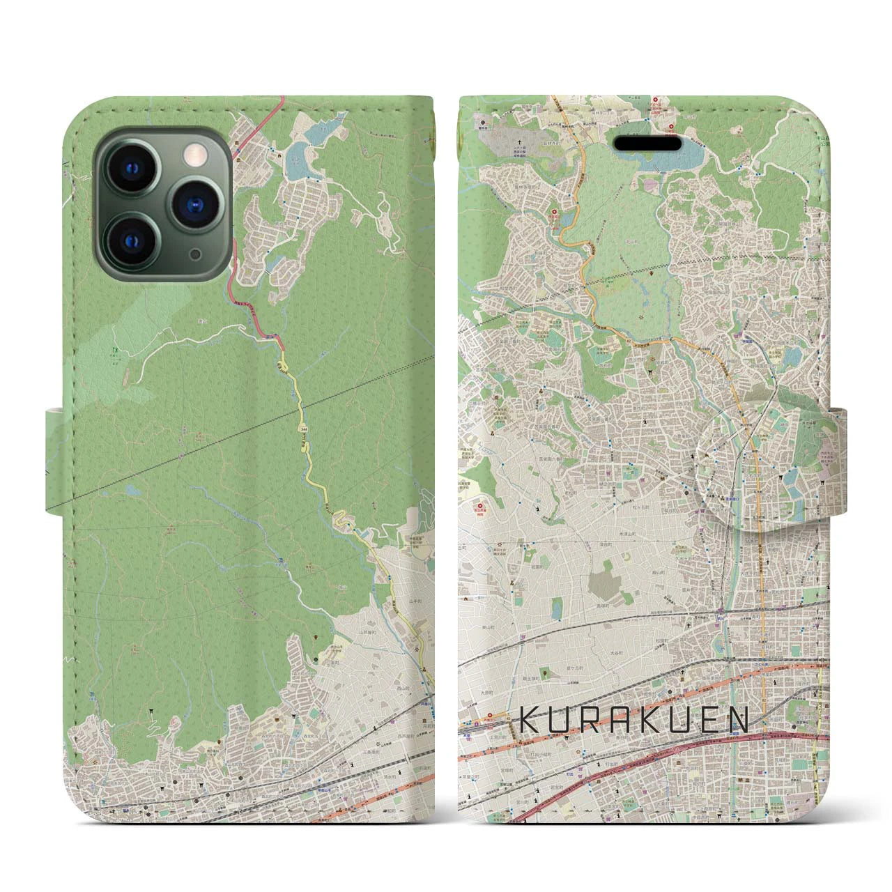 【苦楽園(兵庫県)】地図柄iPhoneケース(手帳タイプ)ナチュラル・iPhone 11 Pro 用