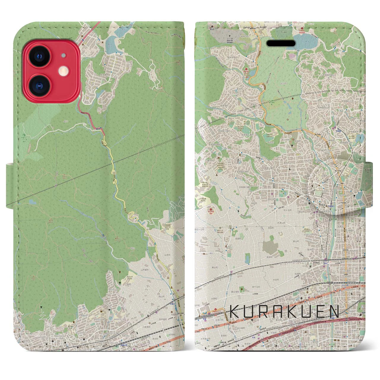 【苦楽園(兵庫県)】地図柄iPhoneケース(手帳タイプ)ナチュラル・iPhone 11 用