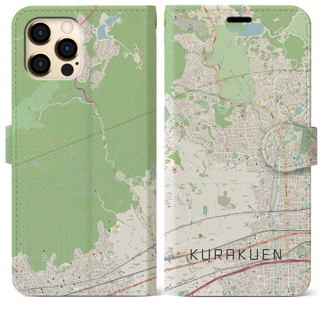 【苦楽園(兵庫県)】地図柄iPhoneケース(手帳タイプ)ナチュラル・iPhone 12 Pro Max 用