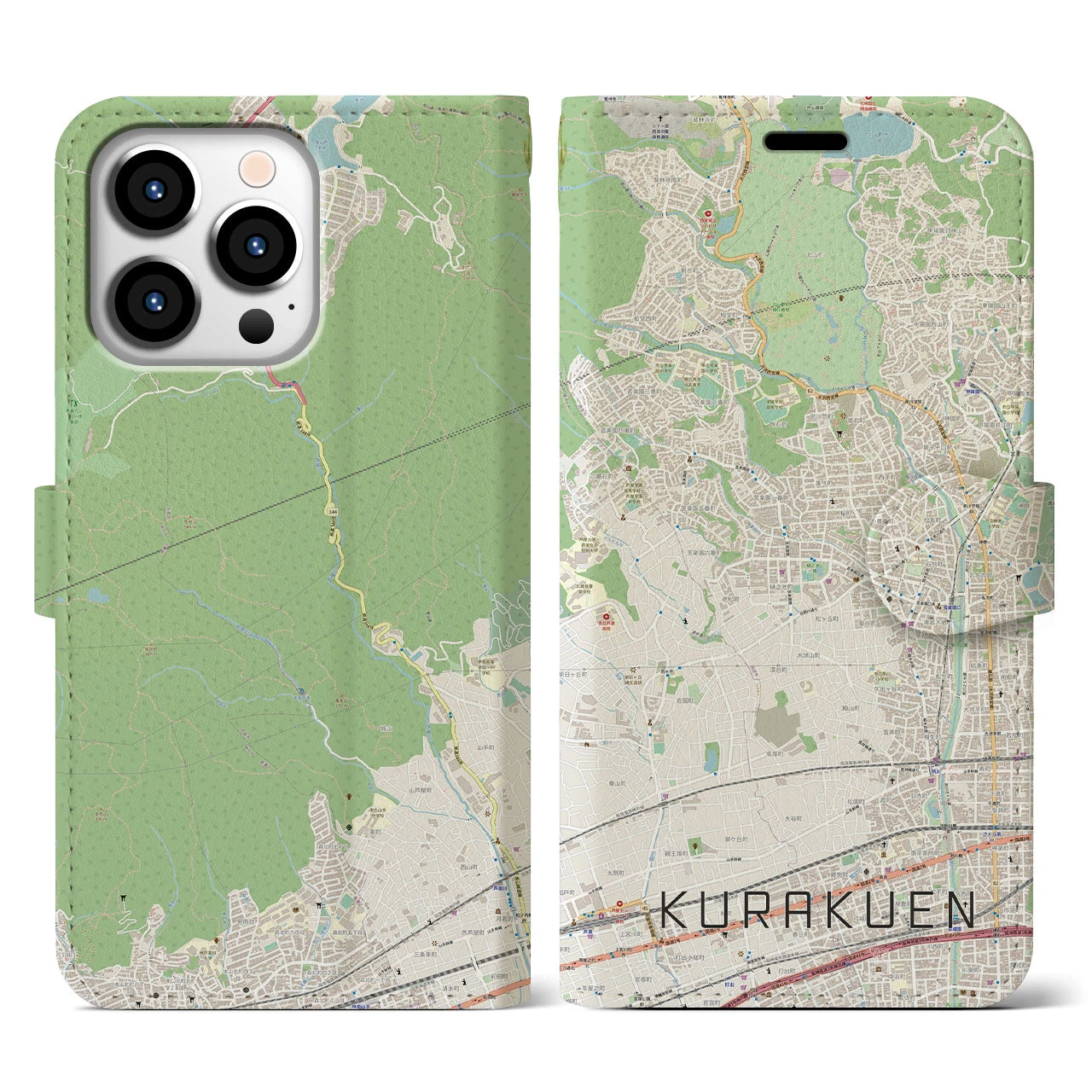 【苦楽園(兵庫県)】地図柄iPhoneケース(手帳タイプ)ナチュラル・iPhone 13 Pro 用