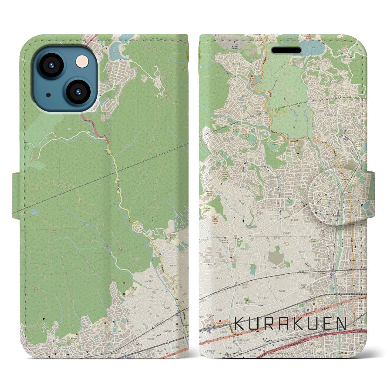 【苦楽園(兵庫県)】地図柄iPhoneケース(手帳タイプ)ナチュラル・iPhone 13 用