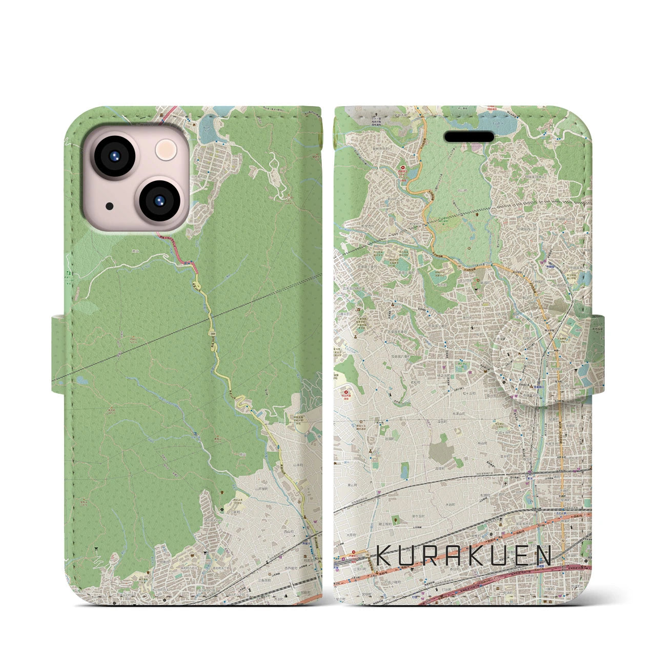 【苦楽園(兵庫県)】地図柄iPhoneケース(手帳タイプ)ナチュラル・iPhone 13 mini 用