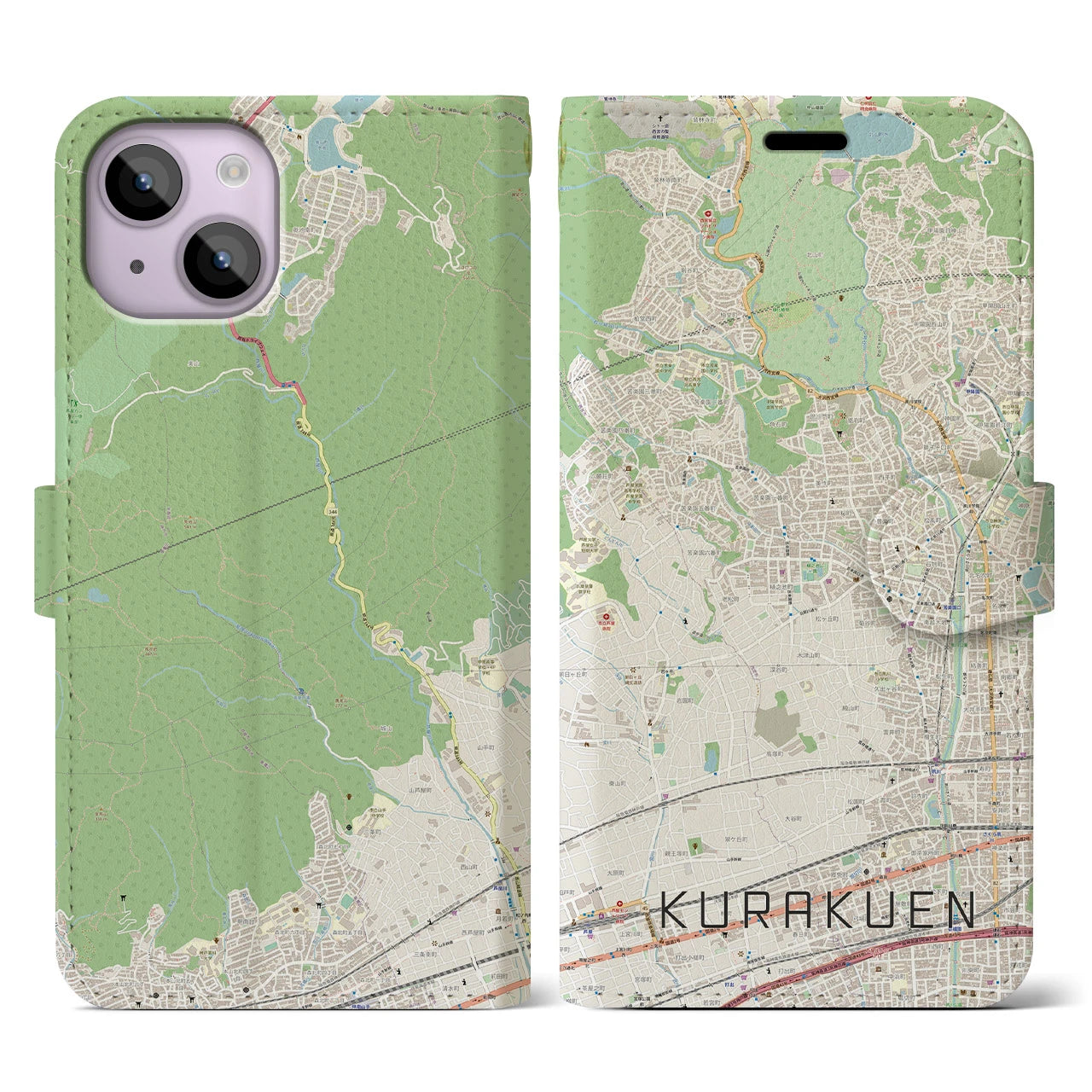 【苦楽園(兵庫県)】地図柄iPhoneケース(手帳タイプ)ナチュラル・iPhone 14 用