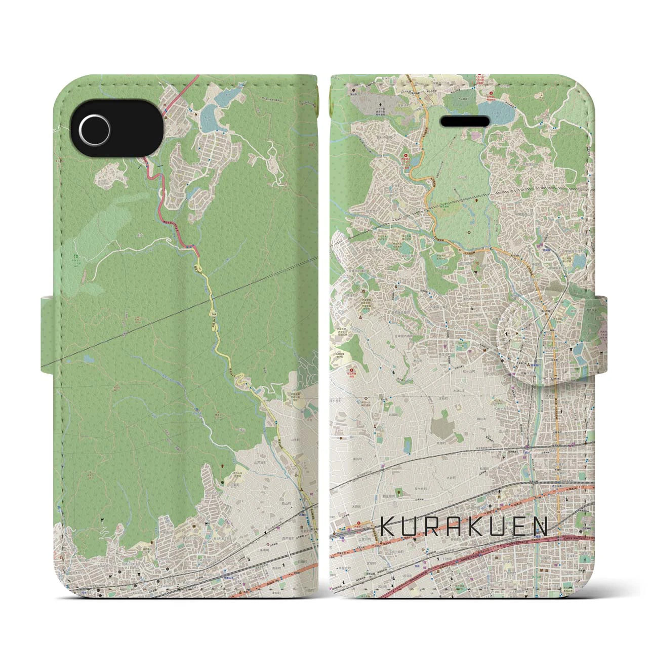 【苦楽園(兵庫県)】地図柄iPhoneケース(手帳タイプ)ナチュラル・iPhone SE(第3 / 第2世代) / 8 / 7 / 6s / 6 用