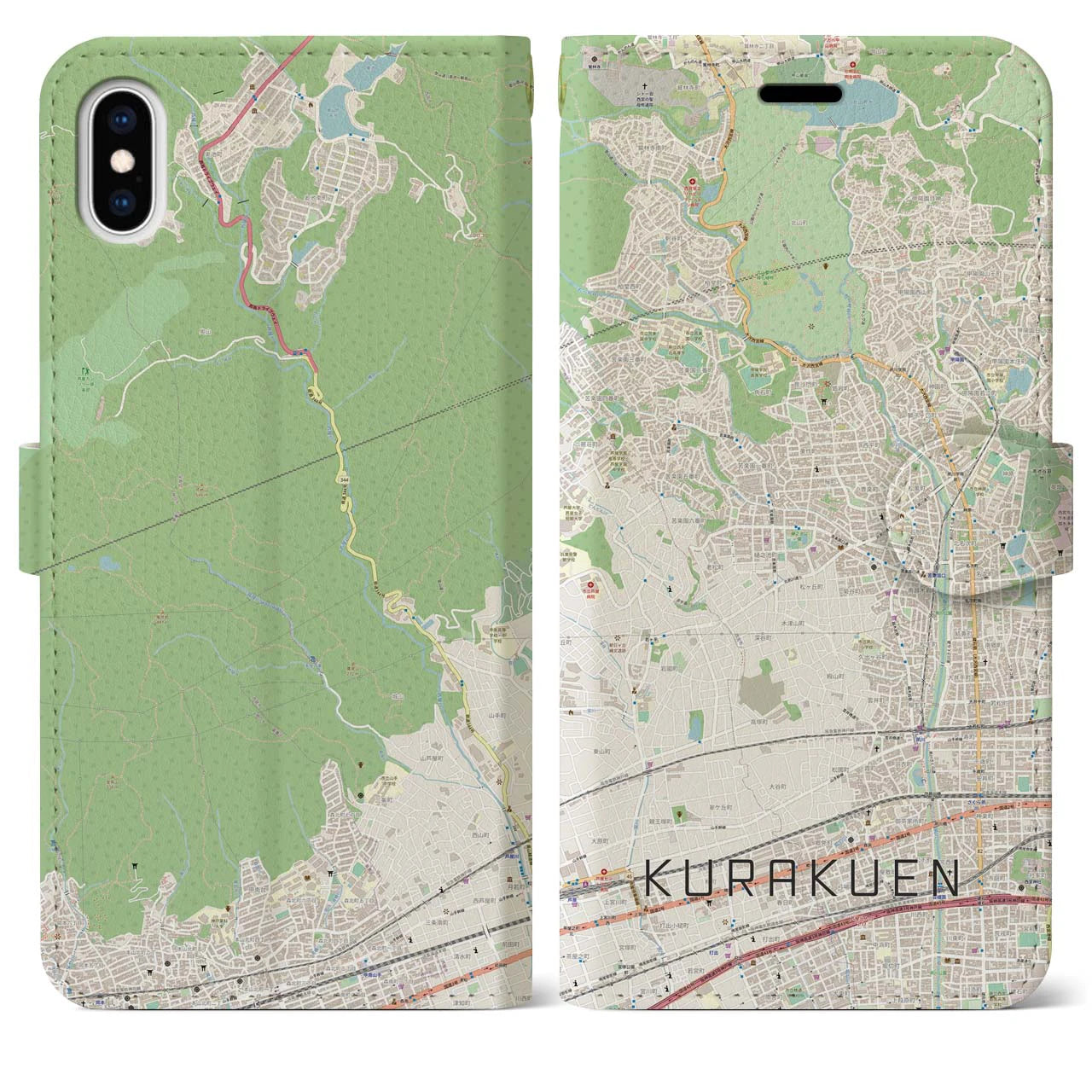 【苦楽園(兵庫県)】地図柄iPhoneケース(手帳タイプ)ナチュラル・iPhone XS Max 用