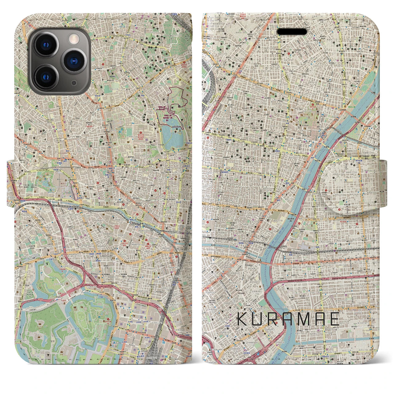 【蔵前(東京都)】地図柄iPhoneケース(手帳タイプ)ナチュラル・iPhone 11 Pro Max 用