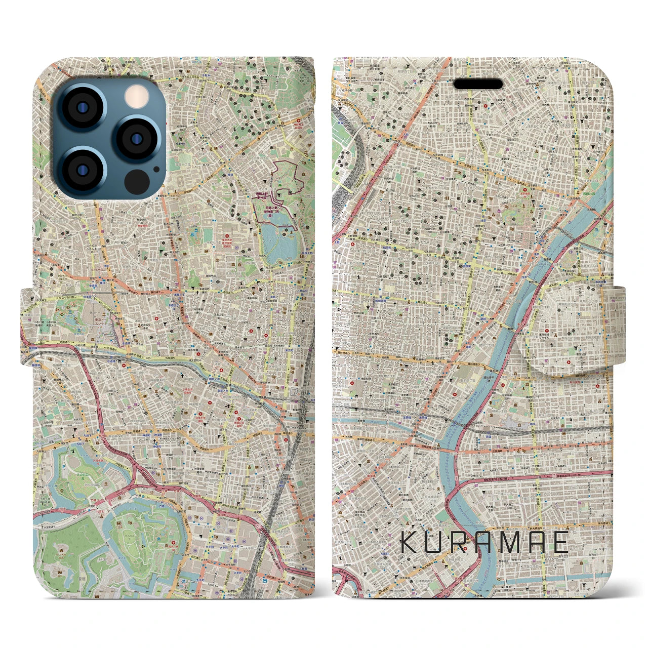 【蔵前(東京都)】地図柄iPhoneケース(手帳タイプ)ナチュラル・iPhone 12 / 12 Pro 用