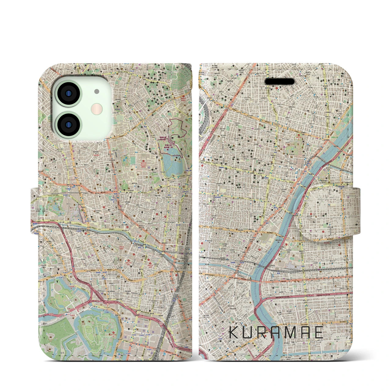 【蔵前(東京都)】地図柄iPhoneケース(手帳タイプ)ナチュラル・iPhone 12 mini 用