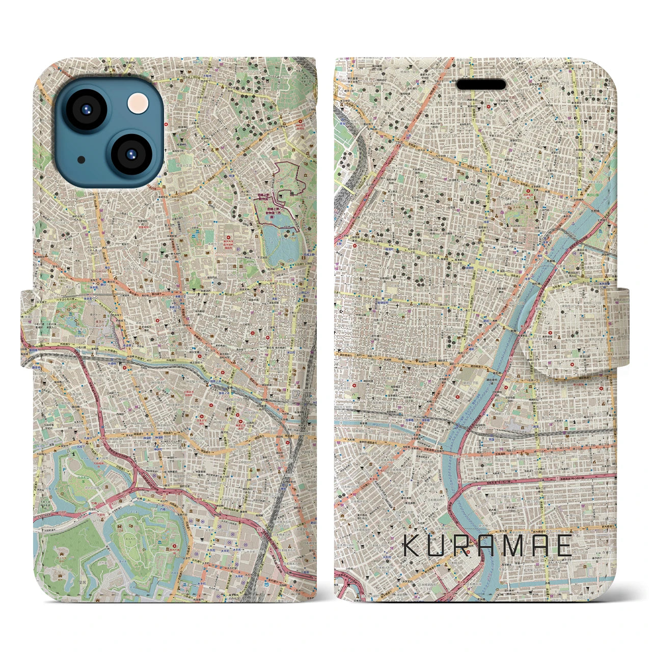【蔵前(東京都)】地図柄iPhoneケース(手帳タイプ)ナチュラル・iPhone 13 用