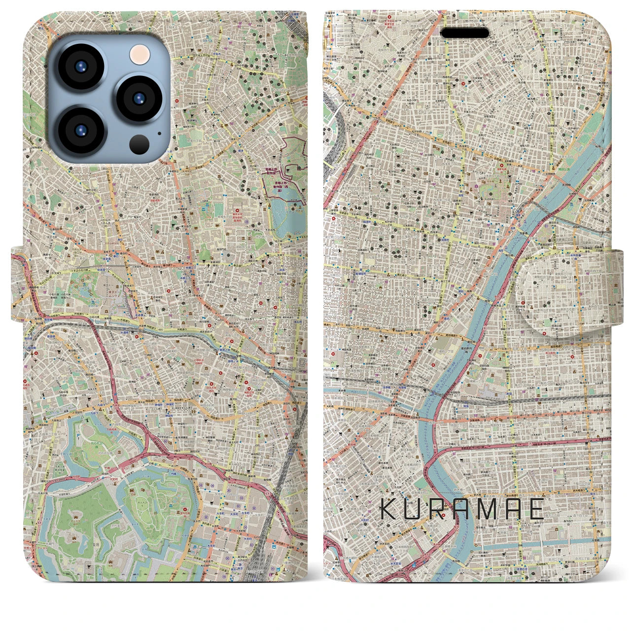 【蔵前(東京都)】地図柄iPhoneケース(手帳タイプ)ナチュラル・iPhone 13 Pro Max 用