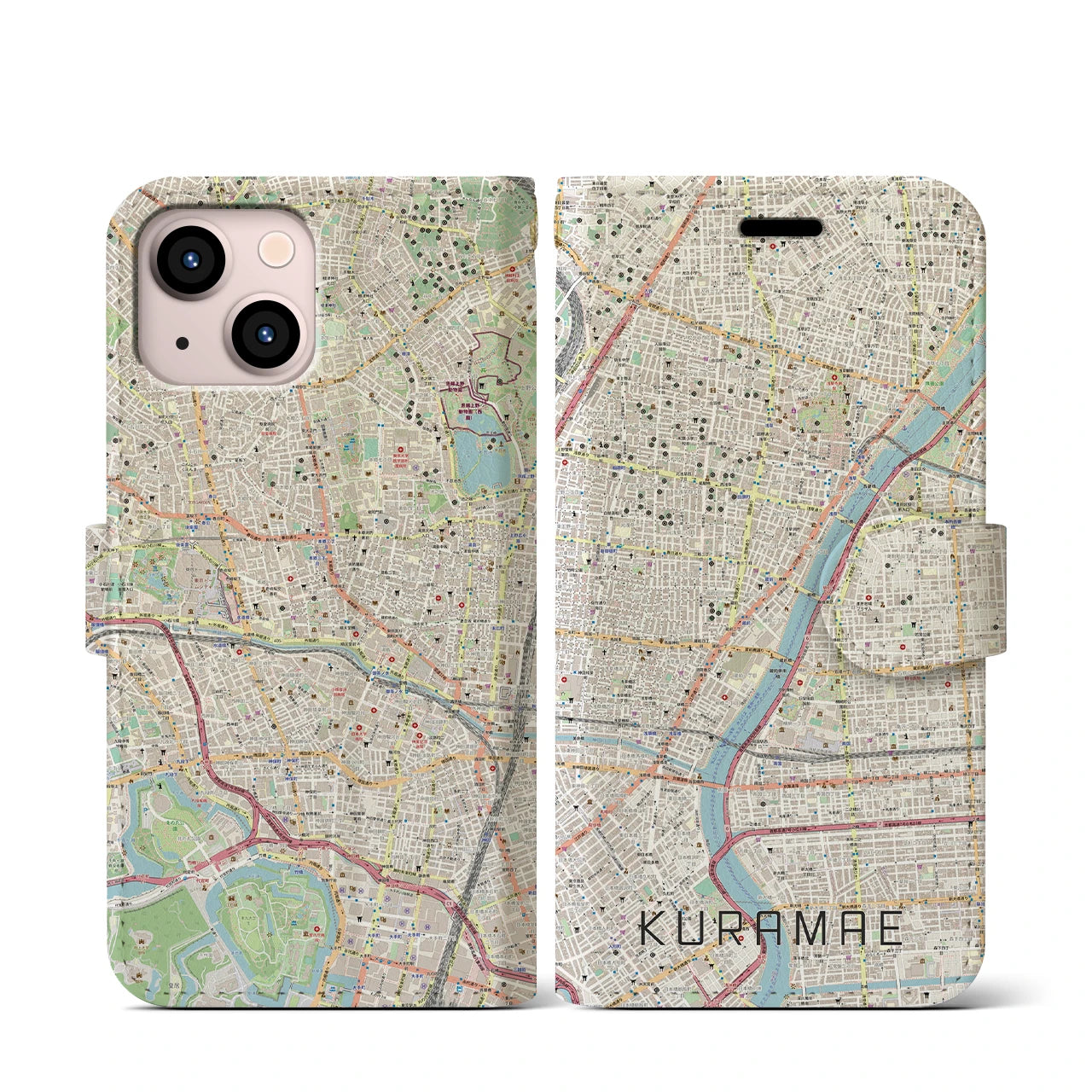【蔵前(東京都)】地図柄iPhoneケース(手帳タイプ)ナチュラル・iPhone 13 mini 用