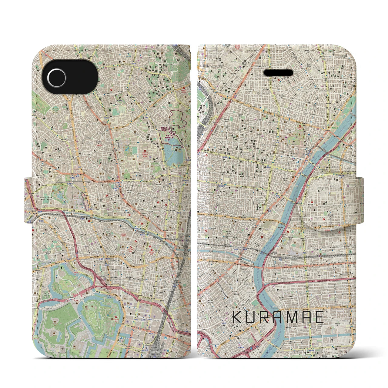 【蔵前(東京都)】地図柄iPhoneケース(手帳タイプ)ナチュラル・iPhone SE(第3 / 第2世代) / 8 / 7 / 6s / 6 用
