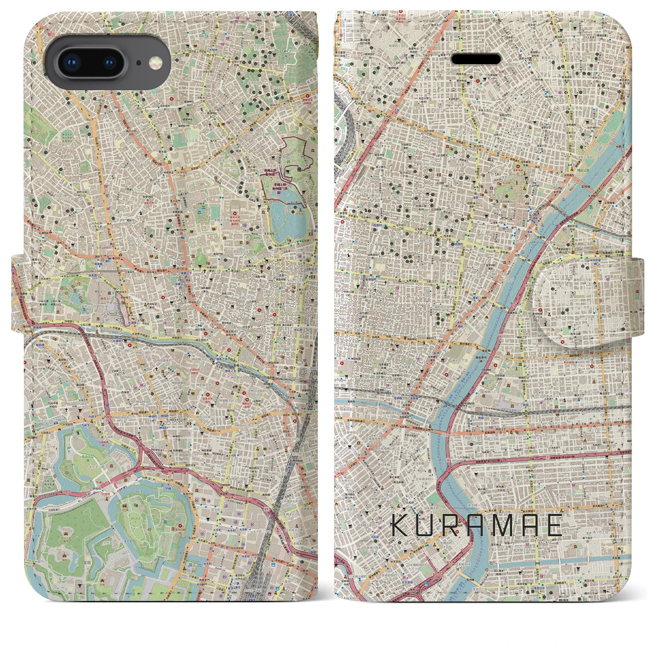 【蔵前(東京都)】地図柄iPhoneケース(手帳タイプ)ナチュラル・iPhone 8Plus /7Plus / 6sPlus / 6Plus 用