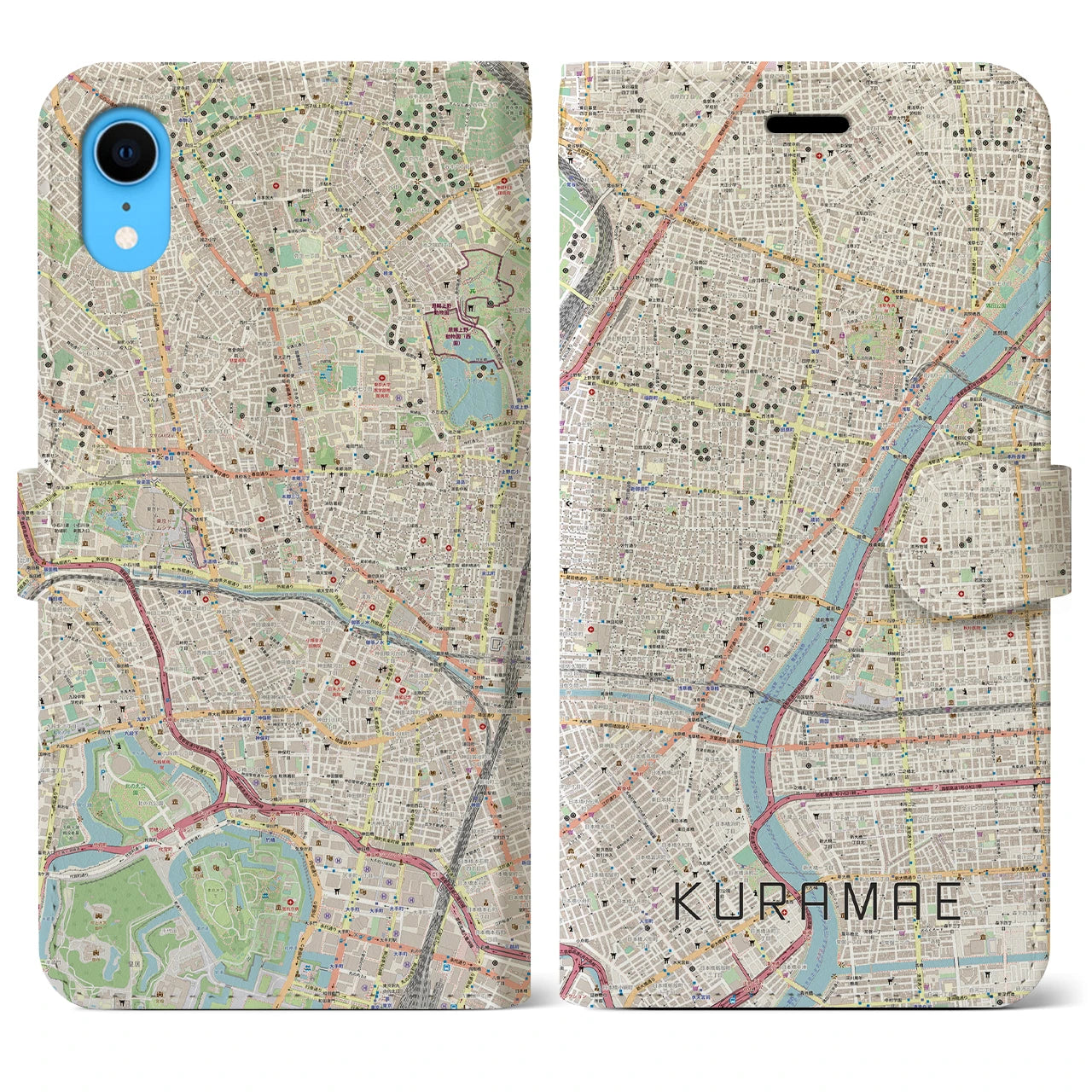 【蔵前(東京都)】地図柄iPhoneケース(手帳タイプ)ナチュラル・iPhone XR 用