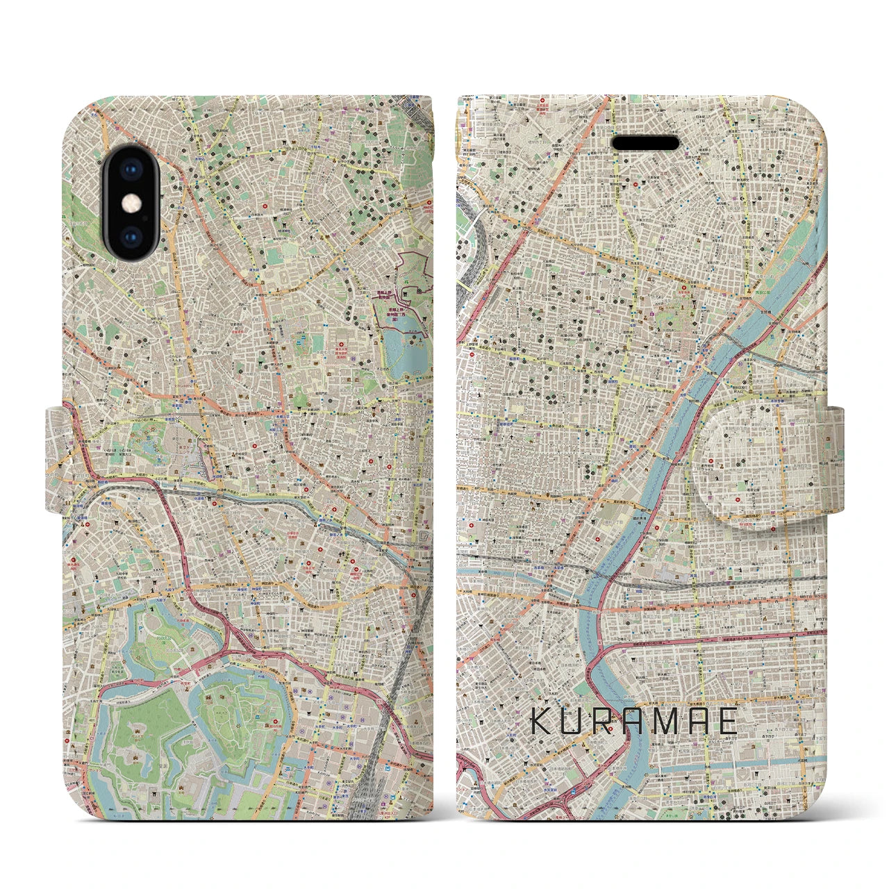 【蔵前(東京都)】地図柄iPhoneケース(手帳タイプ)ナチュラル・iPhone XS / X 用