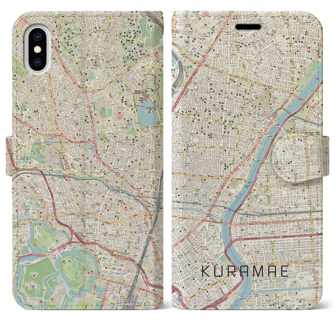 【蔵前(東京都)】地図柄iPhoneケース(手帳タイプ)ナチュラル・iPhone XS Max 用