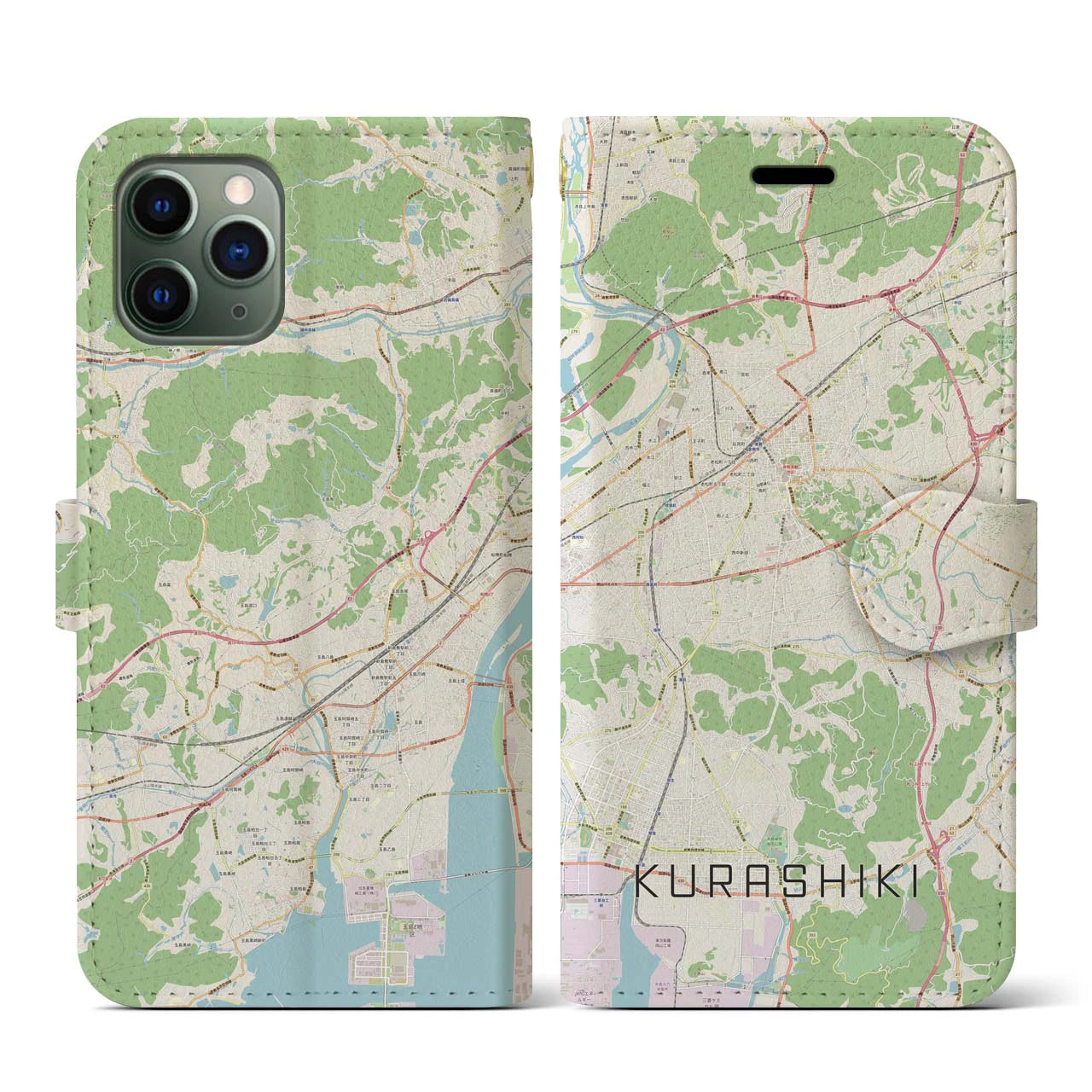 【倉敷(岡山県)】地図柄iPhoneケース(手帳タイプ)ナチュラル・iPhone 11 Pro 用