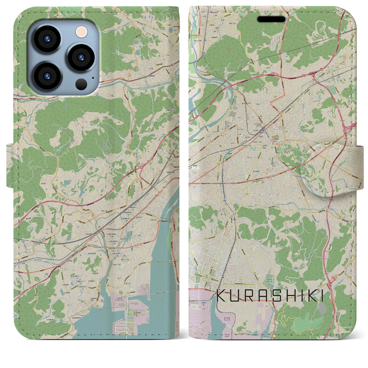 【倉敷(岡山県)】地図柄iPhoneケース(手帳タイプ)ナチュラル・iPhone 13 Pro Max 用