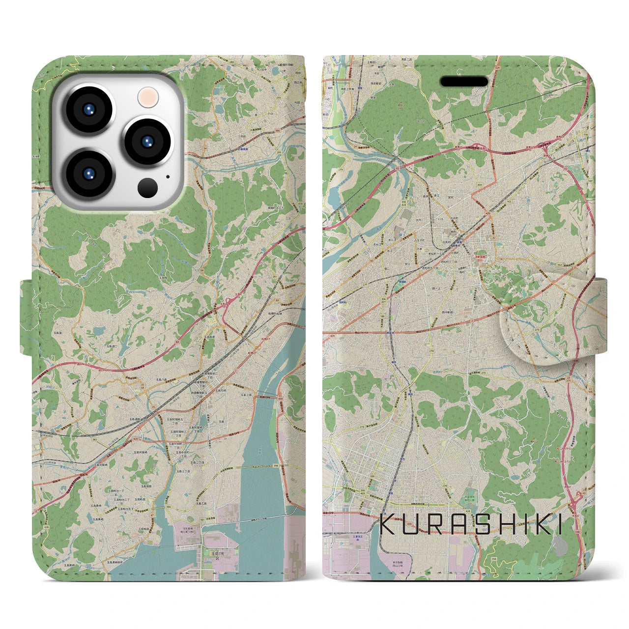 【倉敷(岡山県)】地図柄iPhoneケース(手帳タイプ)ナチュラル・iPhone 13 Pro 用