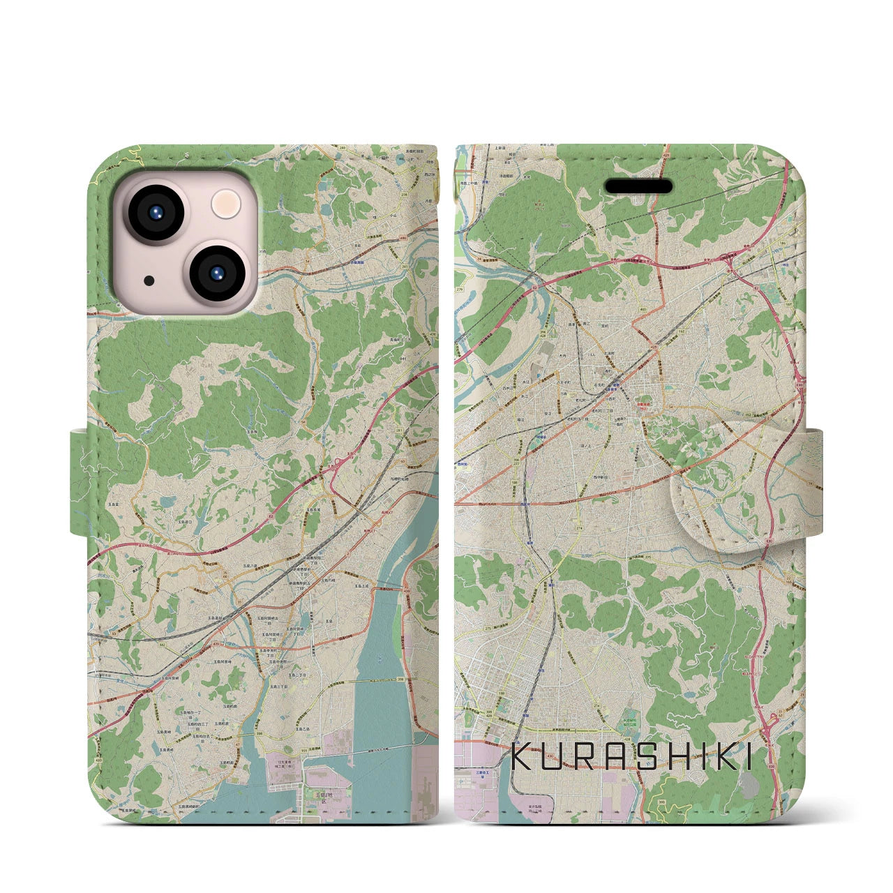 【倉敷(岡山県)】地図柄iPhoneケース(手帳タイプ)ナチュラル・iPhone 13 mini 用