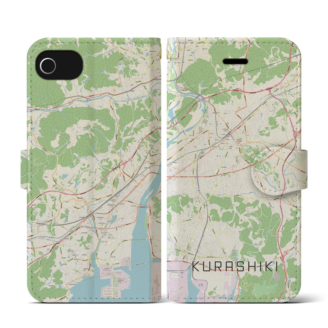【倉敷(岡山県)】地図柄iPhoneケース(手帳タイプ)ナチュラル・iPhone SE(第3 / 第2世代) / 8 / 7 / 6s / 6 用