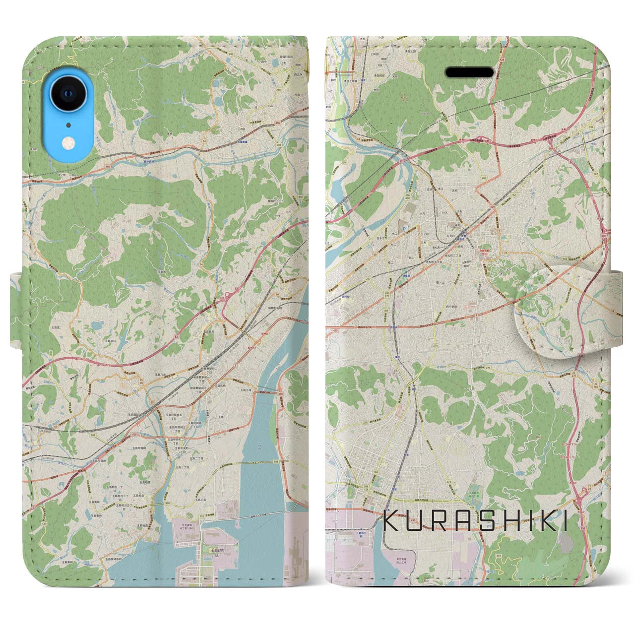 【倉敷(岡山県)】地図柄iPhoneケース(手帳タイプ)ナチュラル・iPhone XR 用