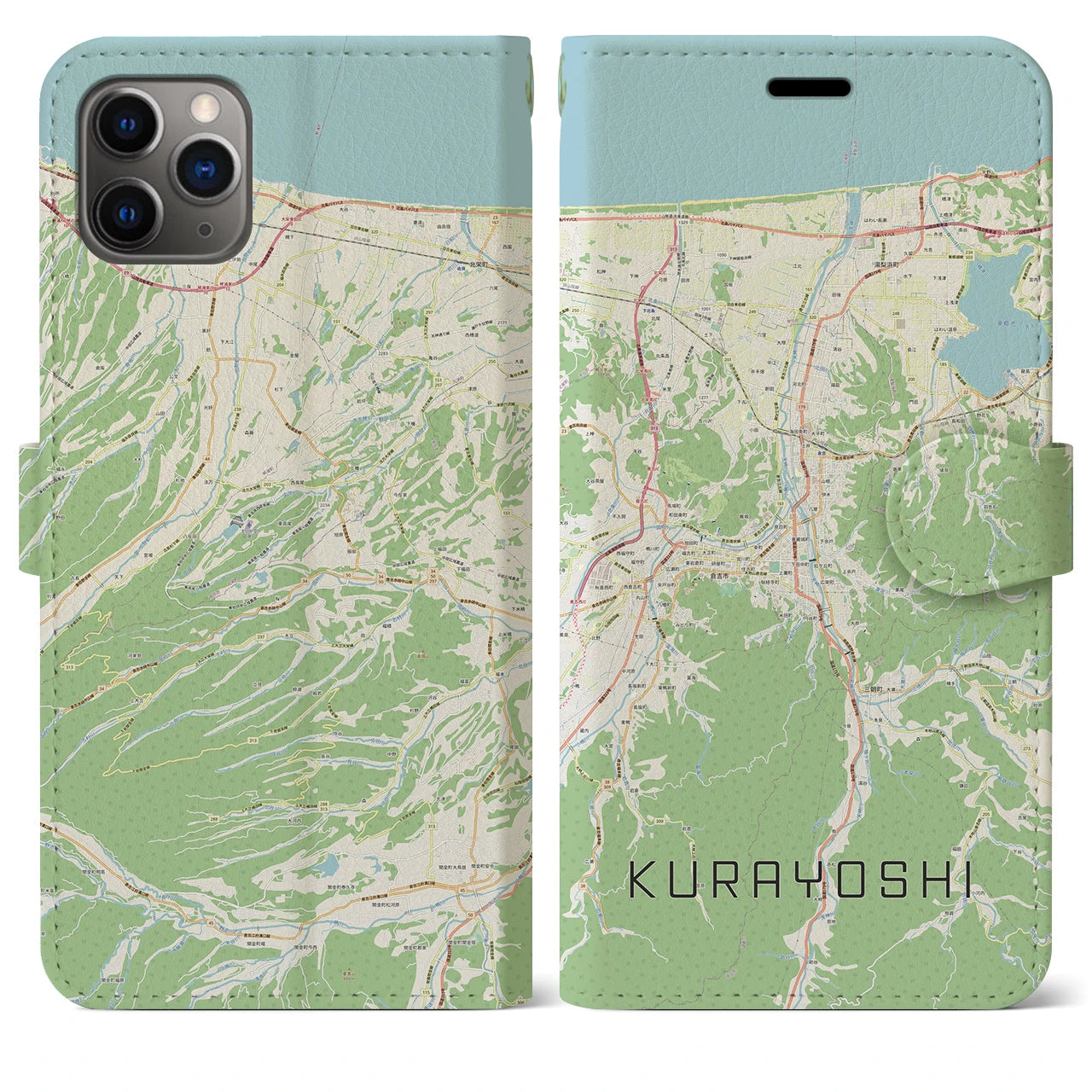 【倉吉(鳥取県)】地図柄iPhoneケース(手帳タイプ)ナチュラル・iPhone 11 Pro Max 用