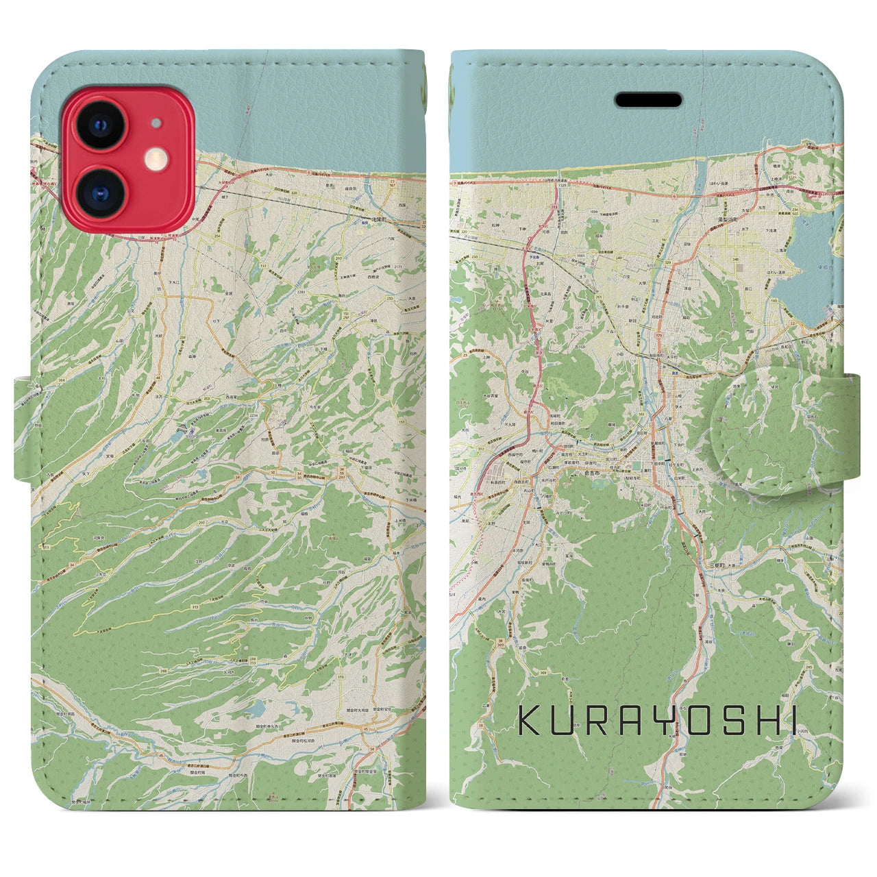【倉吉(鳥取県)】地図柄iPhoneケース(手帳タイプ)ナチュラル・iPhone 11 用