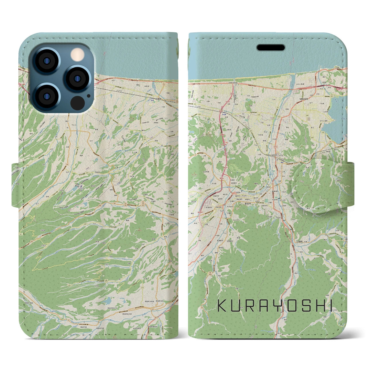 【倉吉(鳥取県)】地図柄iPhoneケース(手帳タイプ)ナチュラル・iPhone 12 / 12 Pro 用