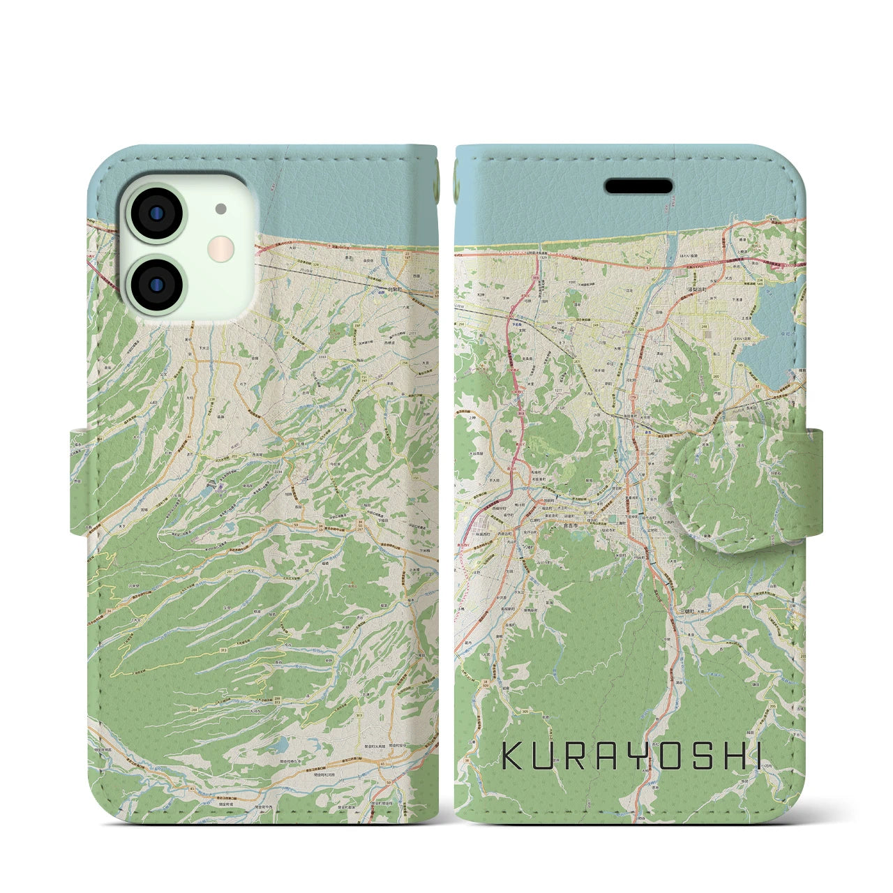 【倉吉(鳥取県)】地図柄iPhoneケース(手帳タイプ)ナチュラル・iPhone 12 mini 用