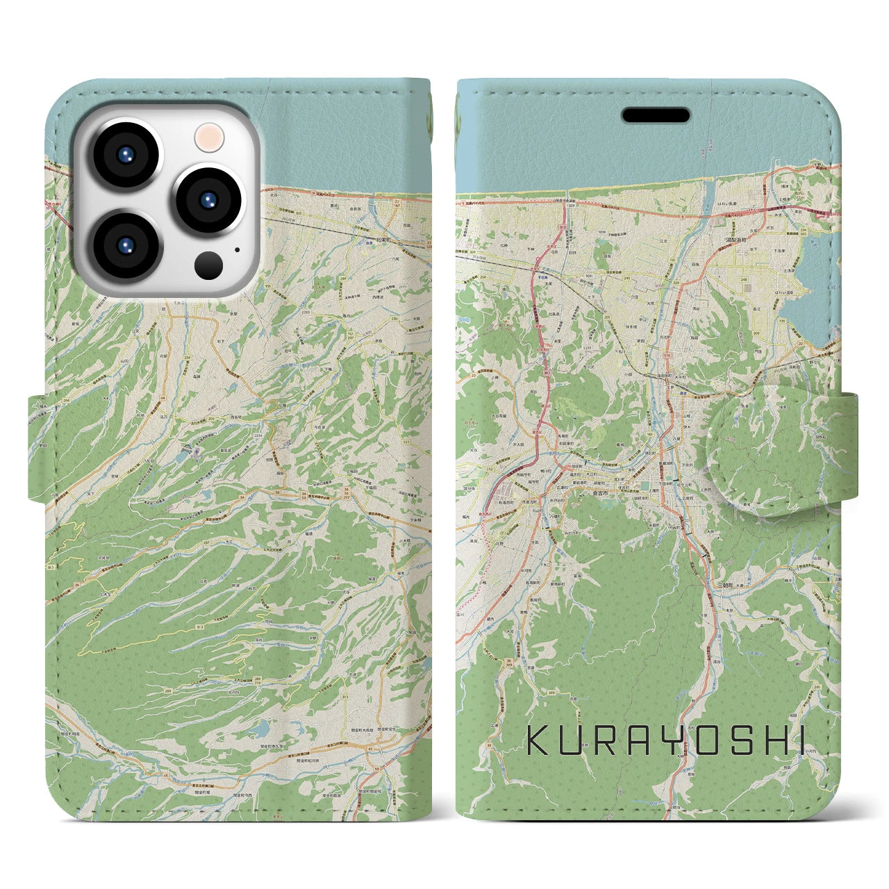 【倉吉(鳥取県)】地図柄iPhoneケース(手帳タイプ)ナチュラル・iPhone 13 Pro 用