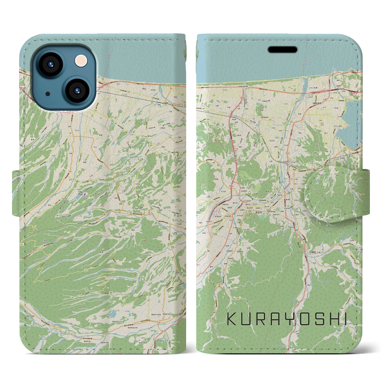 【倉吉(鳥取県)】地図柄iPhoneケース(手帳タイプ)ナチュラル・iPhone 13 用