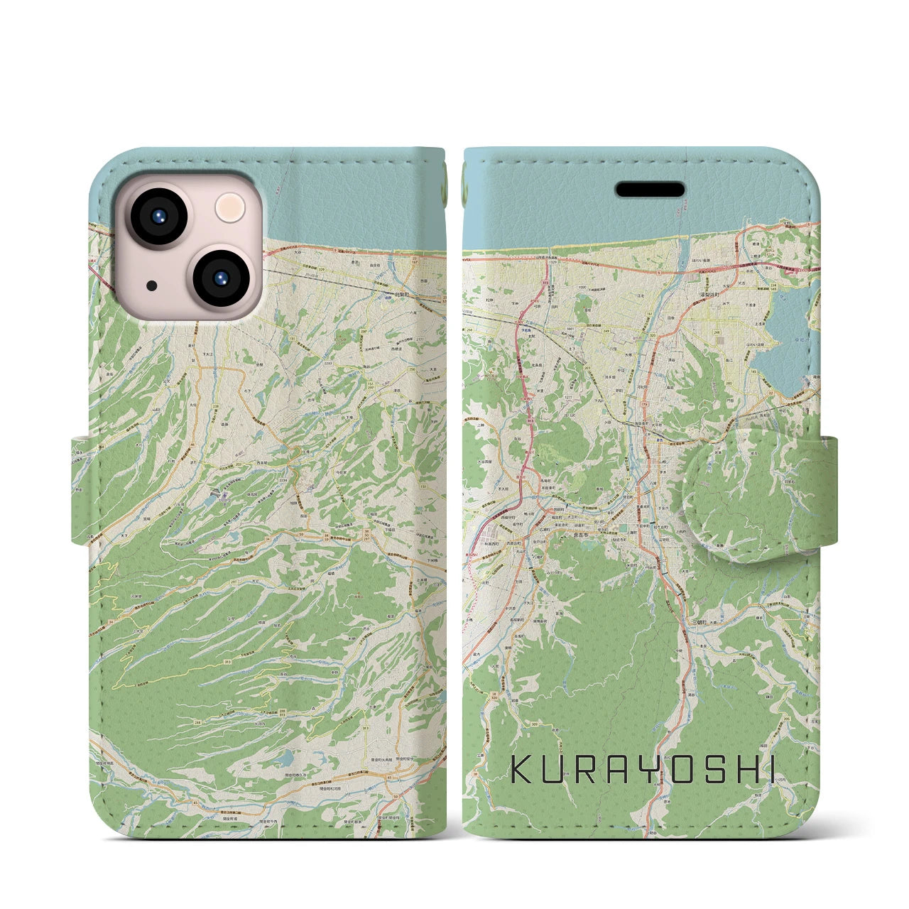 【倉吉(鳥取県)】地図柄iPhoneケース(手帳タイプ)ナチュラル・iPhone 13 mini 用