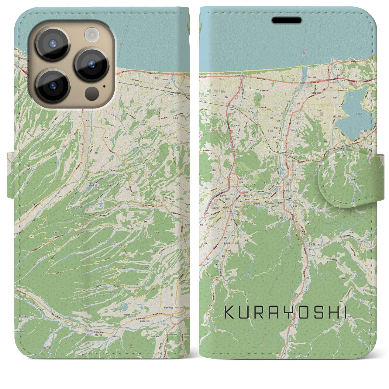 【倉吉(鳥取県)】地図柄iPhoneケース(手帳タイプ)ナチュラル・iPhone 14 Pro Max 用