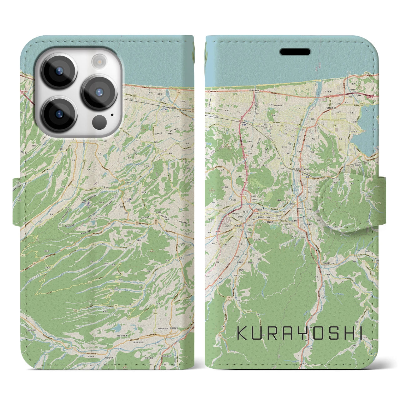 【倉吉(鳥取県)】地図柄iPhoneケース(手帳タイプ)ナチュラル・iPhone 14 Pro 用