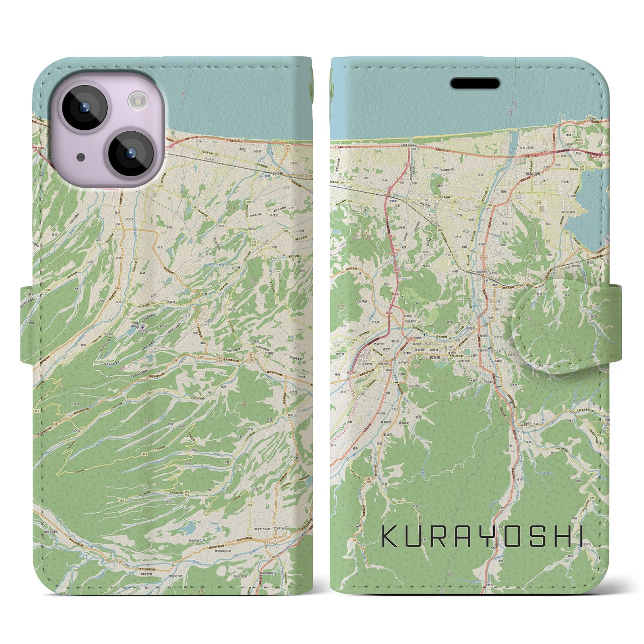 【倉吉(鳥取県)】地図柄iPhoneケース(手帳タイプ)ナチュラル・iPhone 14 用