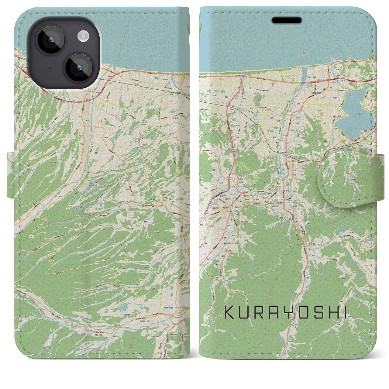 【倉吉(鳥取県)】地図柄iPhoneケース(手帳タイプ)ナチュラル・iPhone 14 Plus 用
