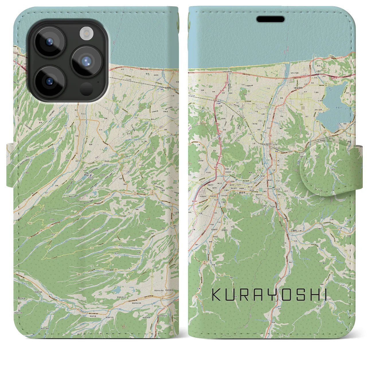 【倉吉(鳥取県)】地図柄iPhoneケース(手帳タイプ)ナチュラル・iPhone 15 Pro Max 用