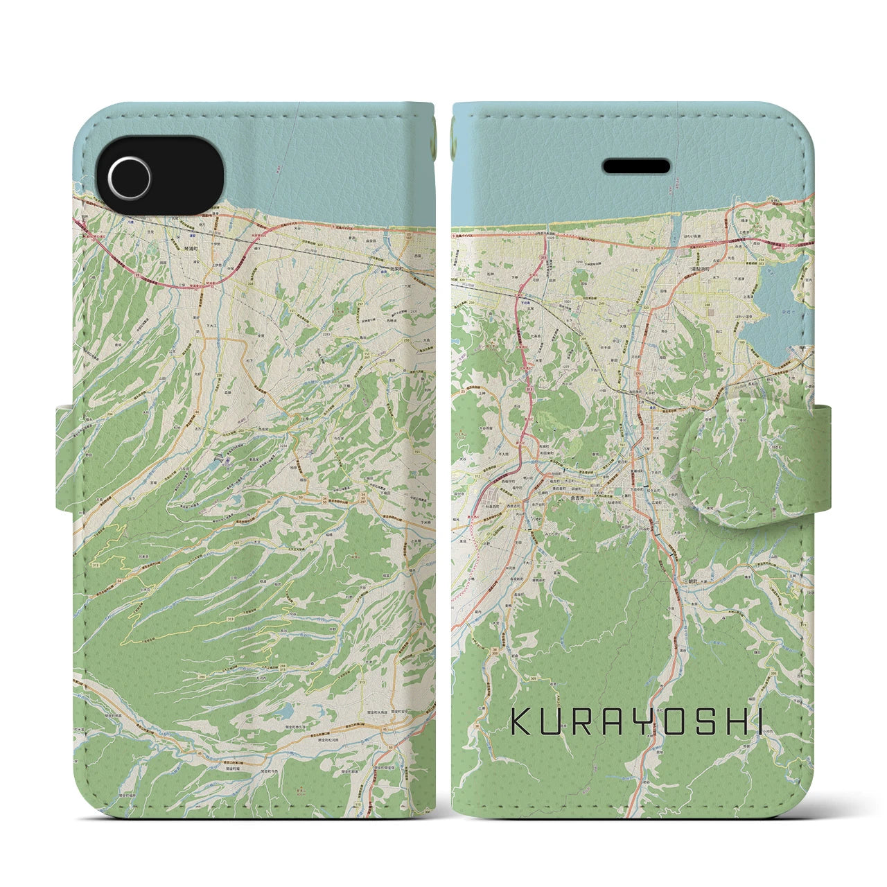 【倉吉(鳥取県)】地図柄iPhoneケース(手帳タイプ)ナチュラル・iPhone SE(第3 / 第2世代) / 8 / 7 / 6s / 6 用