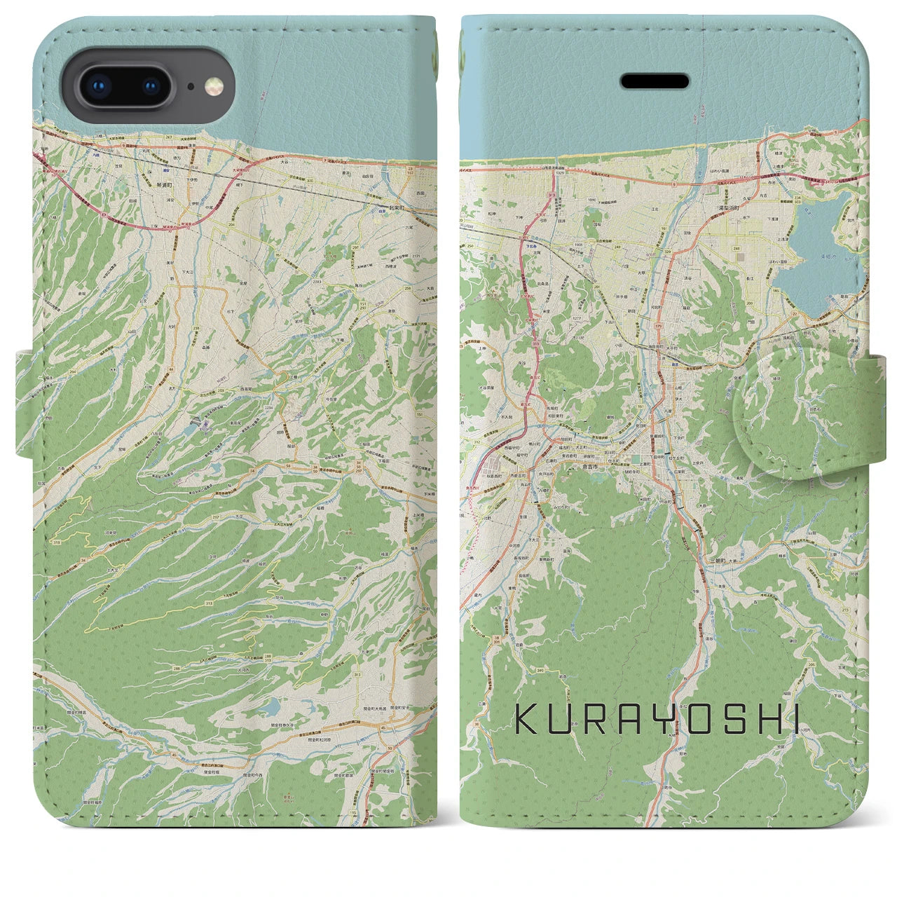 【倉吉(鳥取県)】地図柄iPhoneケース(手帳タイプ)ナチュラル・iPhone 8Plus /7Plus / 6sPlus / 6Plus 用
