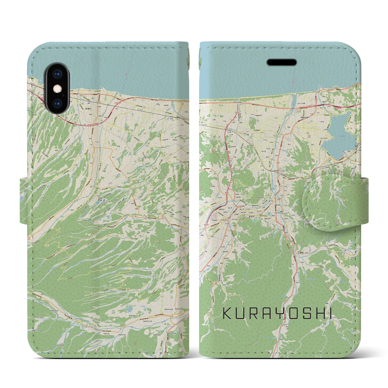 【倉吉(鳥取県)】地図柄iPhoneケース(手帳タイプ)ナチュラル・iPhone XS / X 用
