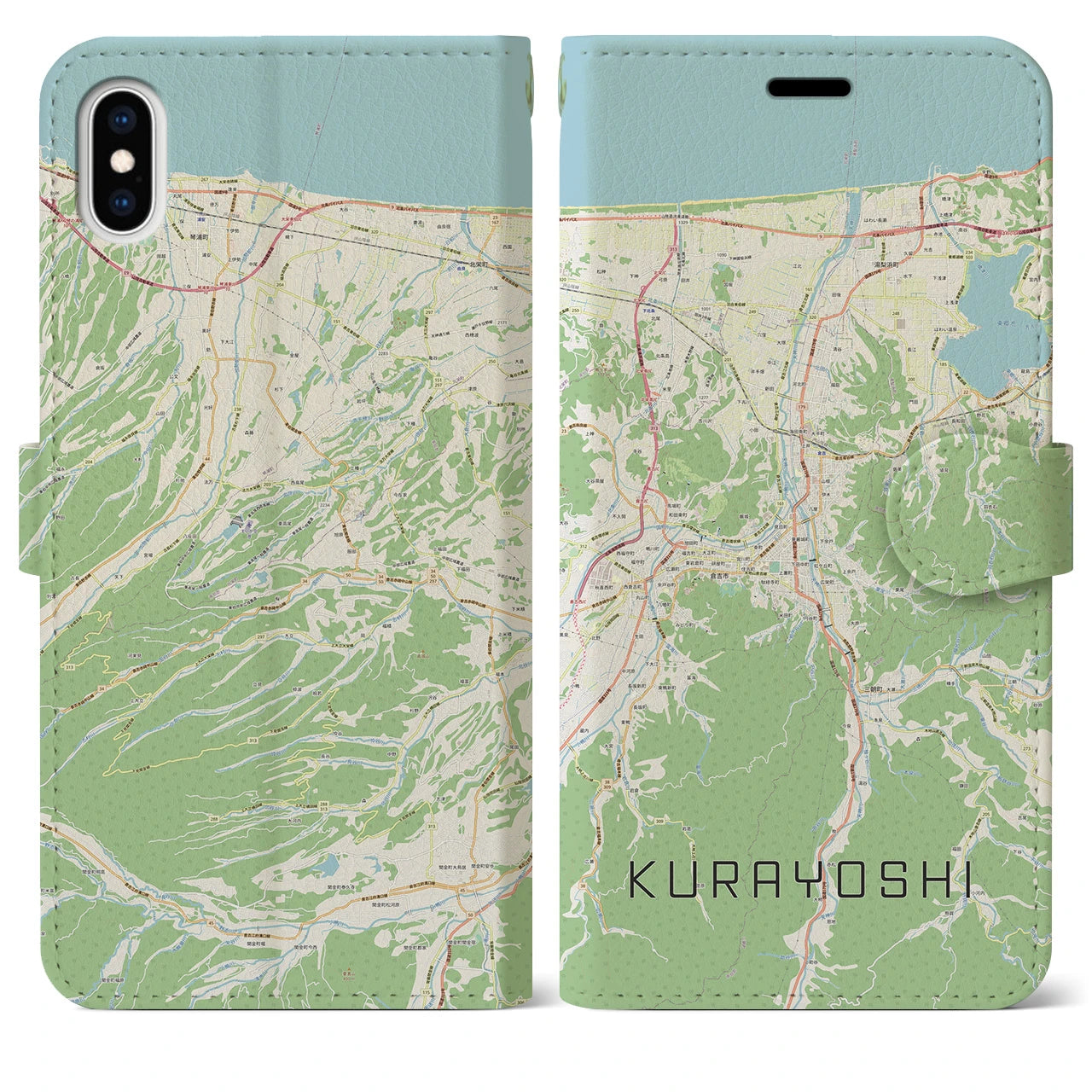 【倉吉(鳥取県)】地図柄iPhoneケース(手帳タイプ)ナチュラル・iPhone XS Max 用